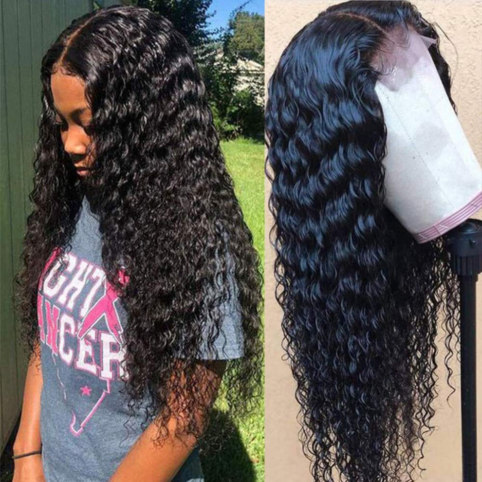 30 Inch Deep Wave Brazilian Virgin Human Hair Wig 4x4 Lace Closure Pre Plucked 150% Density