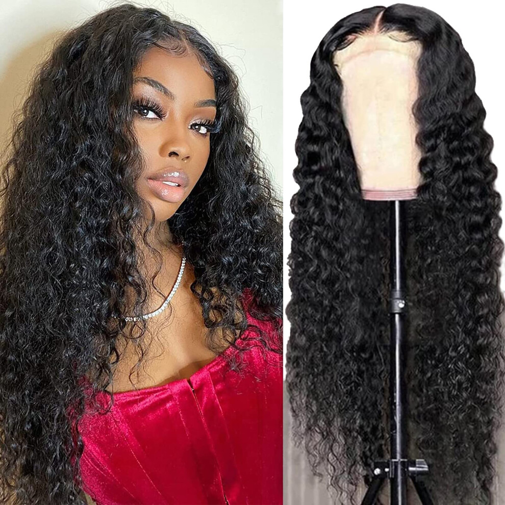 Unisex 14 Inch Water Wave Lace Front Wig Human Hair 4X4 Closure Brazilian Virgin Pre Plucked Hairline
