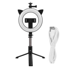 Roterbar telefonholder med innebygd oppladbart batteri, allsidig bruk, selfiestang for smarttelefoner (15 cm)