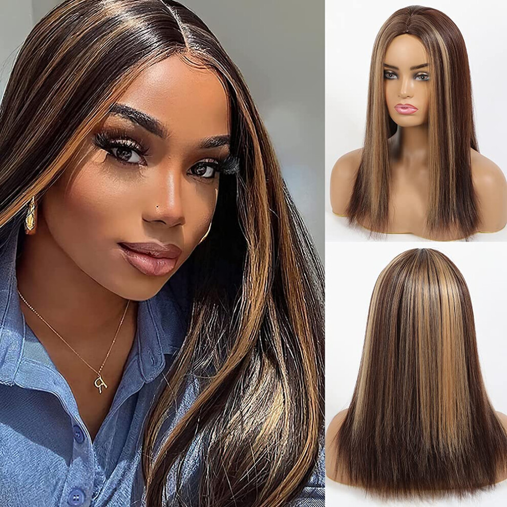 Long Straight Brown Wig 24 Inch NaturalLooking Heat Friendly Synthetic Hair for Women