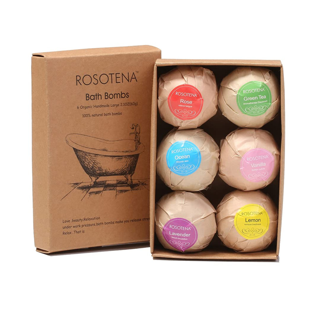 Bath Bomb Gift Set with Organic Shea Butter and Essential Oils, 6 Large Fizzing Scents for Women and Kids