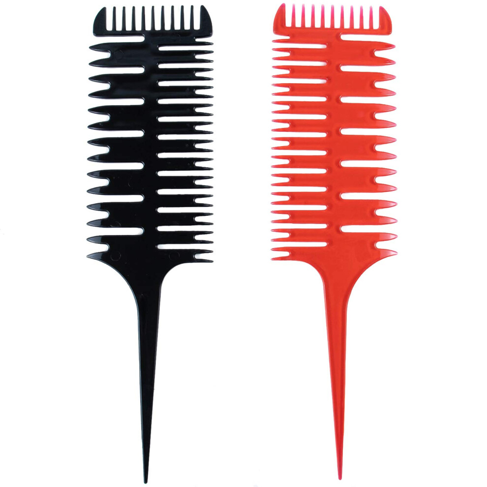 2 Pack 3 Way Highlighting Comb with DualSided Teeth for Fast Hair Sectioning and Coloring