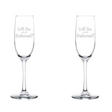 Set of 2 Glass Champagne Flutes Sparkling Wine Glasses Will You Be My Bridesmaid Proposal (8 oz Stemmed)