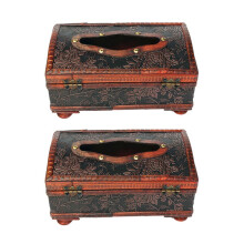 2x Retro Vintage Koperen Ring Patroon Houten Papieren Tissuehouder Decoratie Nieuw: Retro Rood