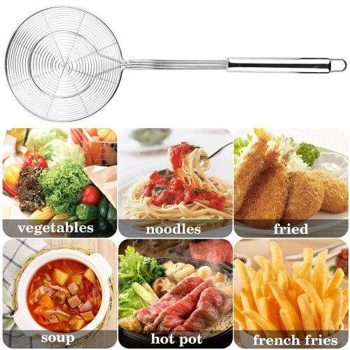 Stainless Steel Solid Spider Strainer Skimmer Ladle With Handle Kitchen Tool 1