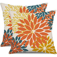 Fundas de almohada con estampado floral naranja y amarillo, 20x20 pulgadas, juego de 2, impermeables, ideales para sofá de sala de estar, patio,