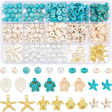 1 Box 292Pcs Sea Turtle, Seashell & Starfish Beads, Lucky Turquoise, Ocean Summer Hawaii Animal Charms for Jewelry Making, DIY Craft Kits Women Gift