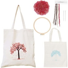 DIY Tote Canvas Bag Embroidery Kit with Tree Pattern Tote Bag Needlepoint Starter Kit Personalized Canvas Bag Cross Stitch Kit DIY