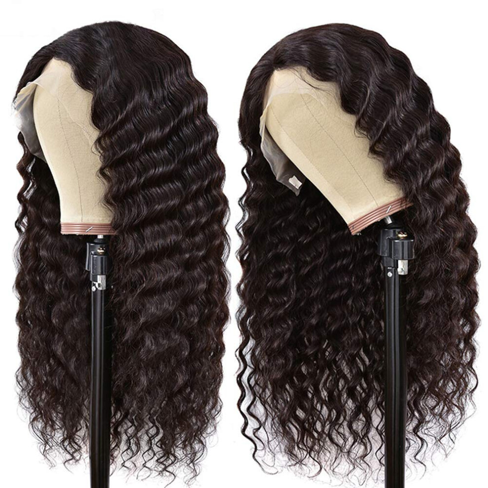 Unisex 360 Lace Frontal Deep Wave Human Hair Wig Fake Scalp Pre Plucked Brazilian Wig 8 Inch