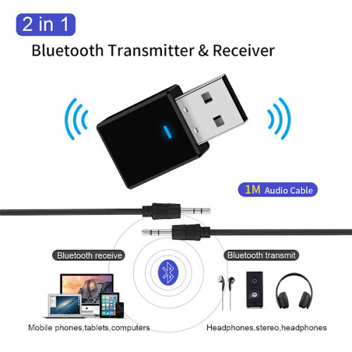 Bluetooth 5.0 Sender-/Empfängeradapter, AUX 3,5 mm, schwarz 1