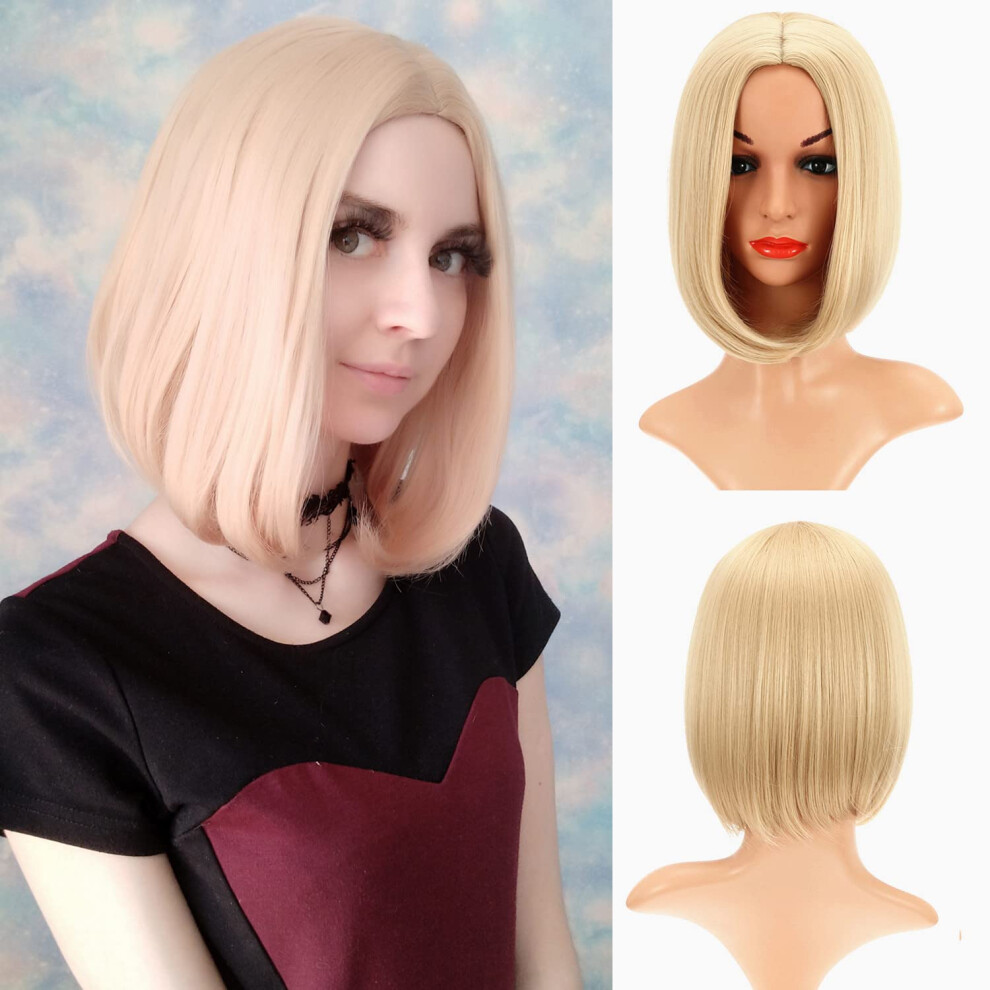 Short Bob Wig Without Bangs Shoulder Length Synthetic Blonde Heat Resistant Fiber for Women