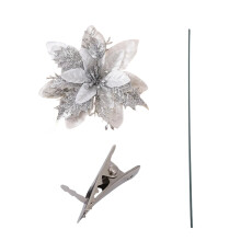 2025 & CISIL - Glitter Poinsettia 5,5 inch kunstbloem met clipsteel, kerstboomversiering voor bruiloften en kransen.