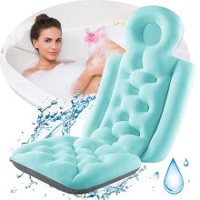 Full Body Bath Pillow for Tub with Neck and Back Support, QuickDrying Blue Spa Cushion No Suction Cup