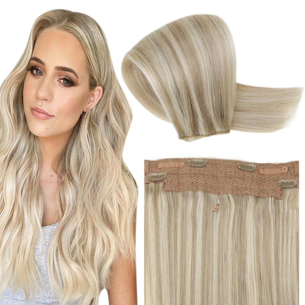 Unisex Ash Blonde Halo Hair Extensions Human Hair 12 Inch Invisible Wire For Instant Volume And Length