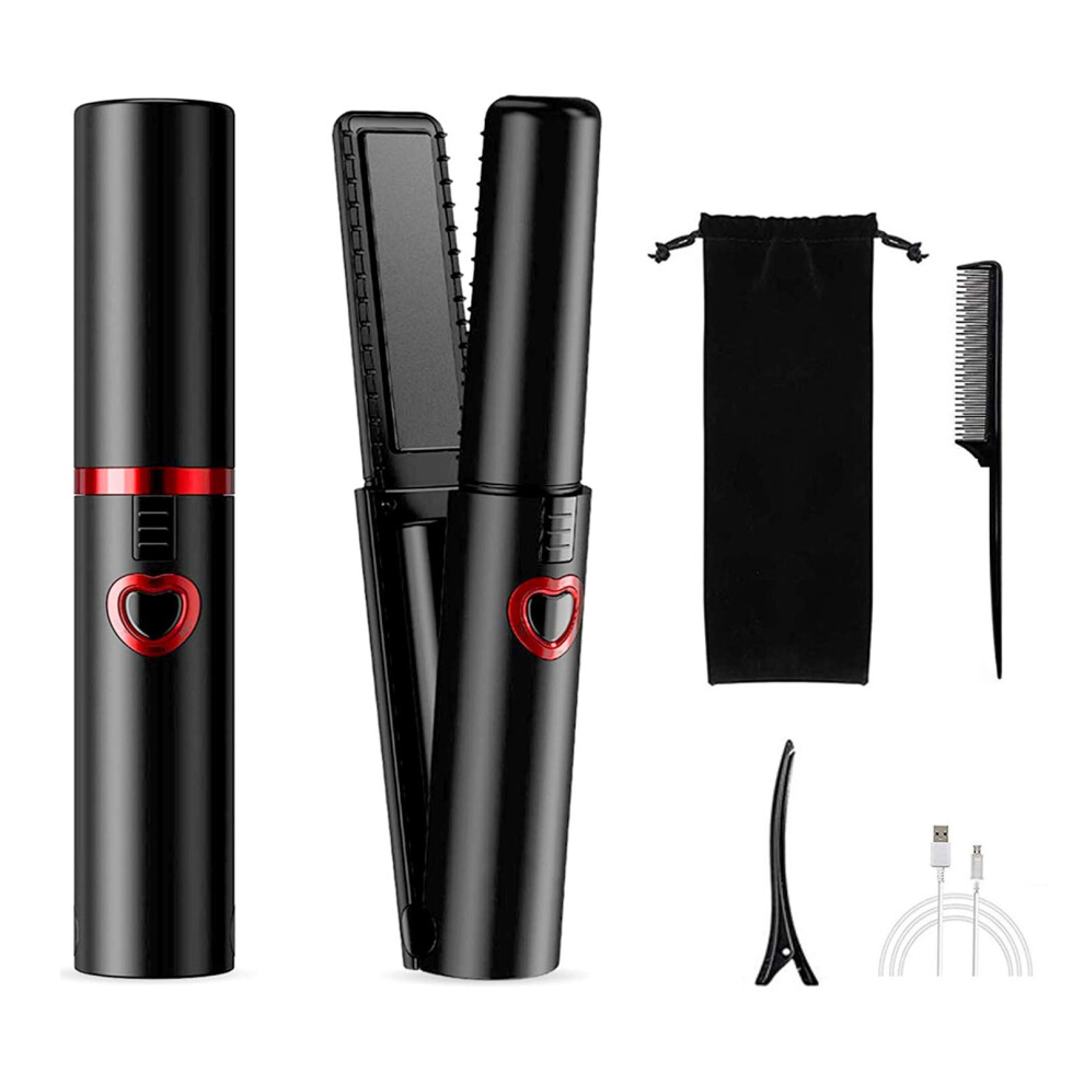 2 in 1 Cordless Hair Straightener and Curler, Compact Rechargeable Flat Iron for Travel