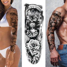 Temporary Sleeve Tattoo Waterproof Extra Large 3D Rose Hourglass Full Arm Sticker for Men Women