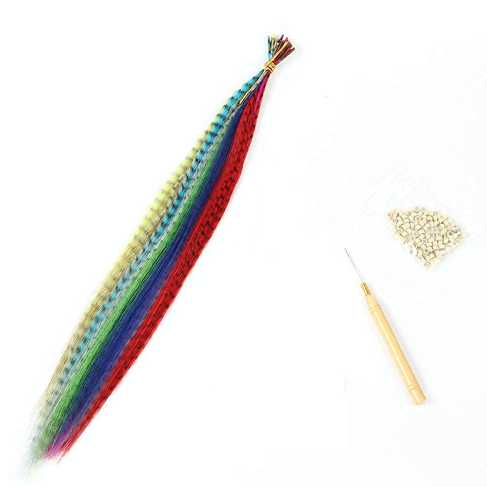 Feather Hair Extensions Kit with 20 Colorful Synthetic Pieces and Beads for Women and Girls