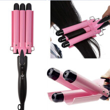 Triple Barrel Curling Iron 1 Inch Ceramic Tourmaline Fast Heat Up Dual Voltage Hair Waver Pink