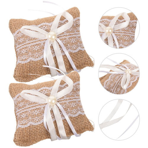 2pcs Bridal Linen Ring Pillow Creative Lace Ring Box for Wedding Ring Storage 1