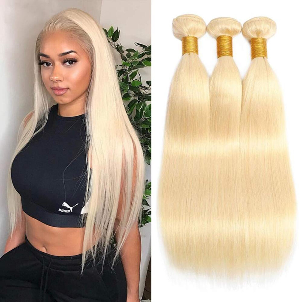 Unisex 613 Blonde Brazilian Virgin Hair Extensions 10A Straight Human Hair Weave Bundles Full Volume
