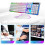 Updated Wired Computer Desktop Gaming Keyboard & Mouse Set,Mechanical Feel Multiple Color Rainbow Led Light Backlit,White 3