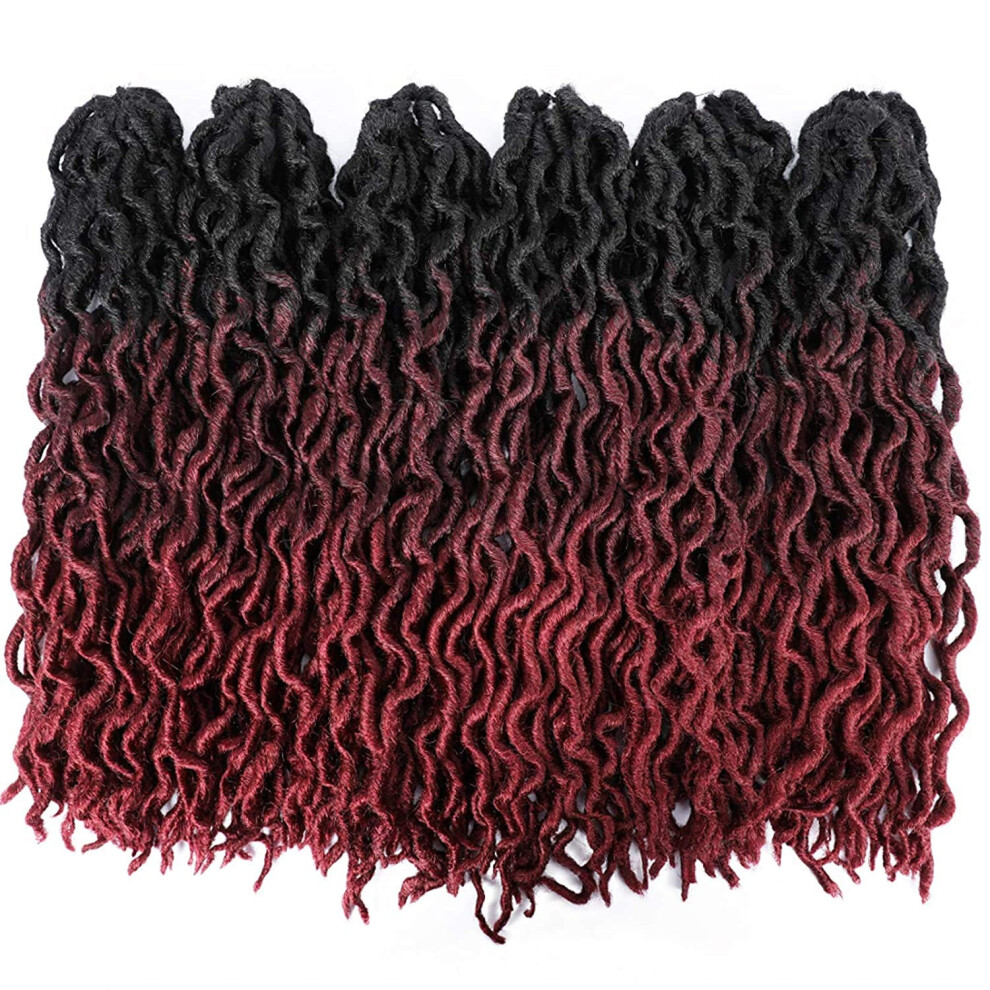 Unisex 18 Inch Wavy Faux Locs Crochet Braids 3 Tone Gypsy Hair Extensions 1B 99J 530 Lightweight