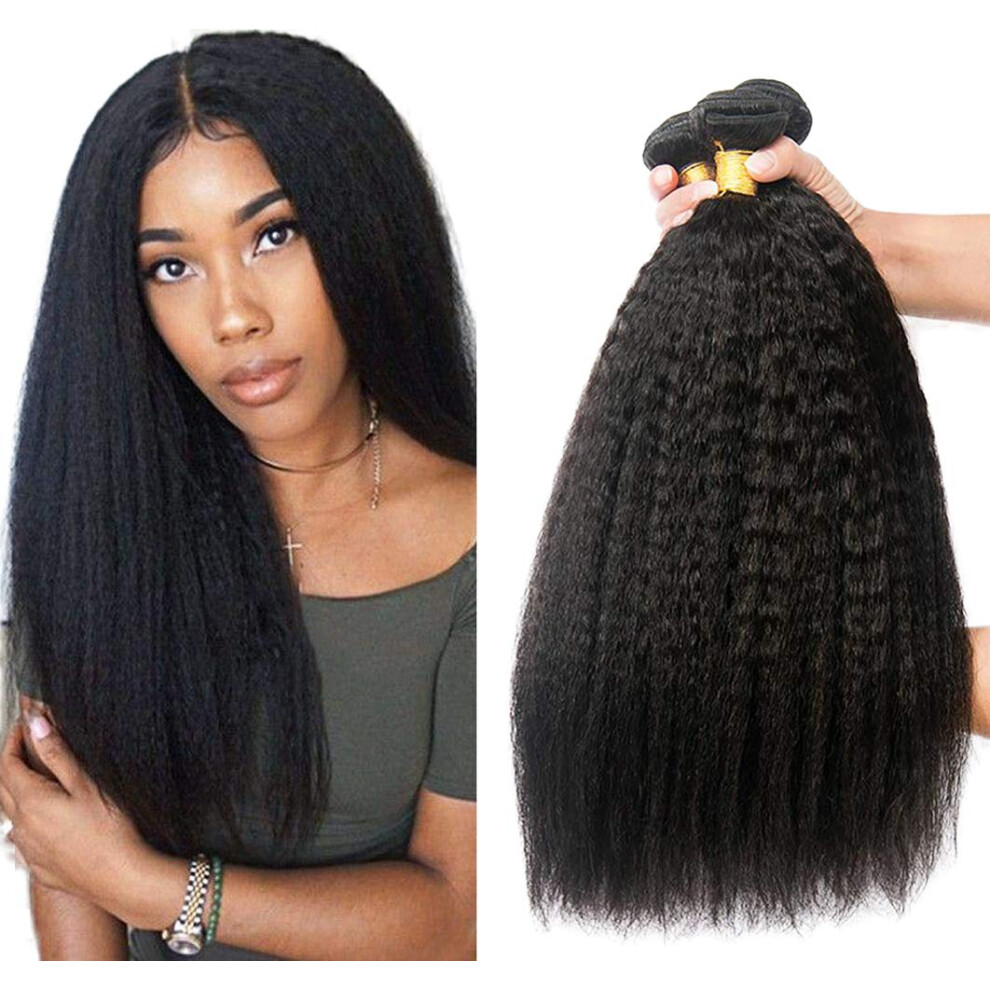 Brazilian Virgin Hair Bundles Yaki Straight Human Hair Weave 16 18 20 Inch Natural Black