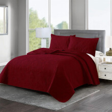 Reversible Quilted Bedspread Set with Pillow Shams Soft Lightweight Embossed Coverlet (Red 240x260cm)