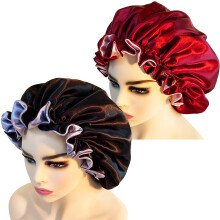 2 Pieces Satin Sleep Bonnet Double Layer Hair Cap for Curly Natural Hair Braids Large Elastic Band