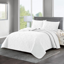 Reversible Quilted Bedspread Set with Pillow Shams Soft Lightweight Coverlet 220x240cm White