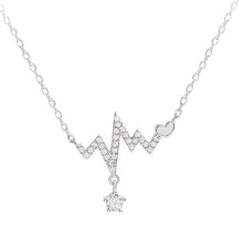 Collana da donna con ciondolo a forma di cuore geometrico e artistico con elettrocardiogramma, collana in lega per feste