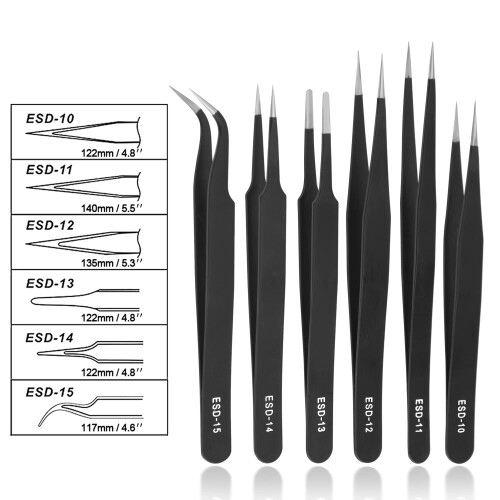 Σετ τσιμπιδακιών Emlimny6PCS ESD, αντιστατικό κιτ από ανοξείδωτο ατσάλι με γωνιακές, 1