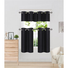 Conjunto de cortinas de cozinha com ilhós K7Black em imitação de seda, 3 peças: 2 cortinas curtas forradas de 71 x 61 cm + 1 cortina curta de 142