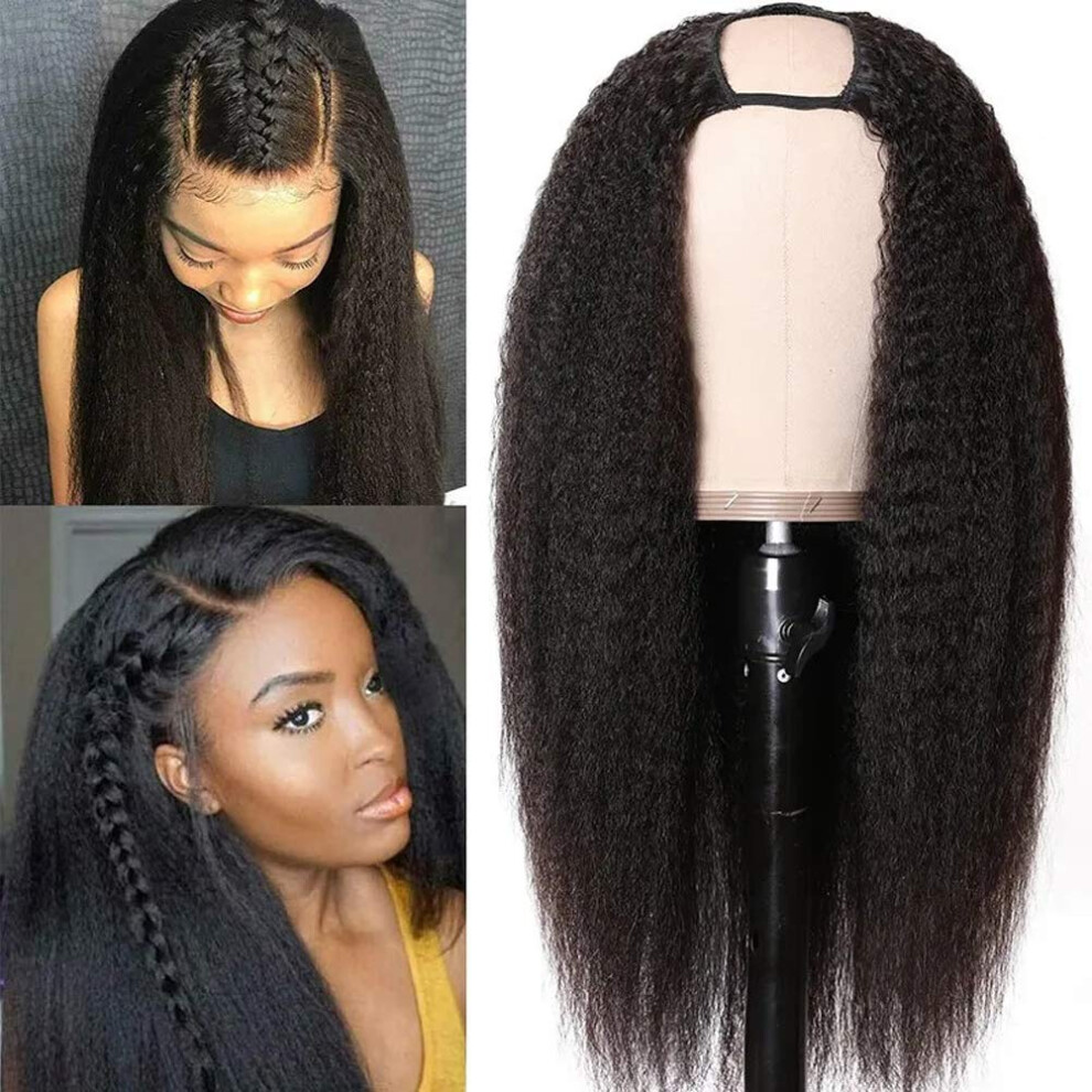 8 Inch Left Side U Part Wig Human Hair for Black Women, Kinky Straight Brazilian Virgin Hair, 150% Density Natural Look
