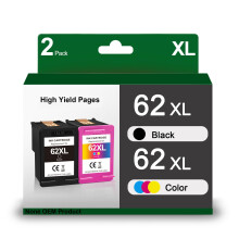 62XL højtydende blækpakke kompatibel med HP 62 62XL, Envy 7640 5660 5540 5640 7645, Officejet 5740 200 250 258 (1 sort, 1 farve)