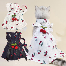 Hesroicy1Set Husdjurskjol Pälsbollsdekoration Bedårande Rosett Körsbärstryck Husdjur Katt Hund Sommarklänning med Slips Husdjurstillbehör