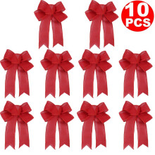 10er-Pack rote Glitzer-Kranzschleifen, gestreifte Bänder für Weihnachtsdekoration im Innen- und Außenbereich, Geschenkverpackung, Bastelarbeiten