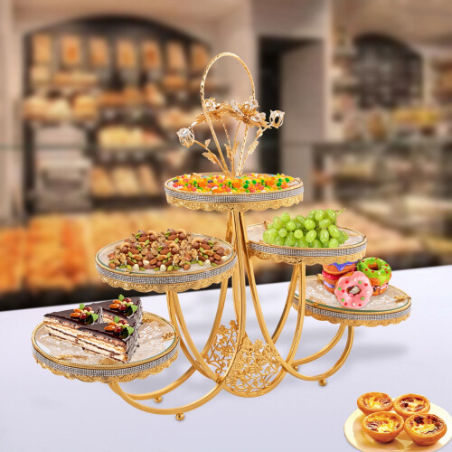 Ευρωπαϊκή ρετρό βάση για cupcakes, τριώροφη βάση για επιδόρπια με φρούτα και 5 πιάτα,