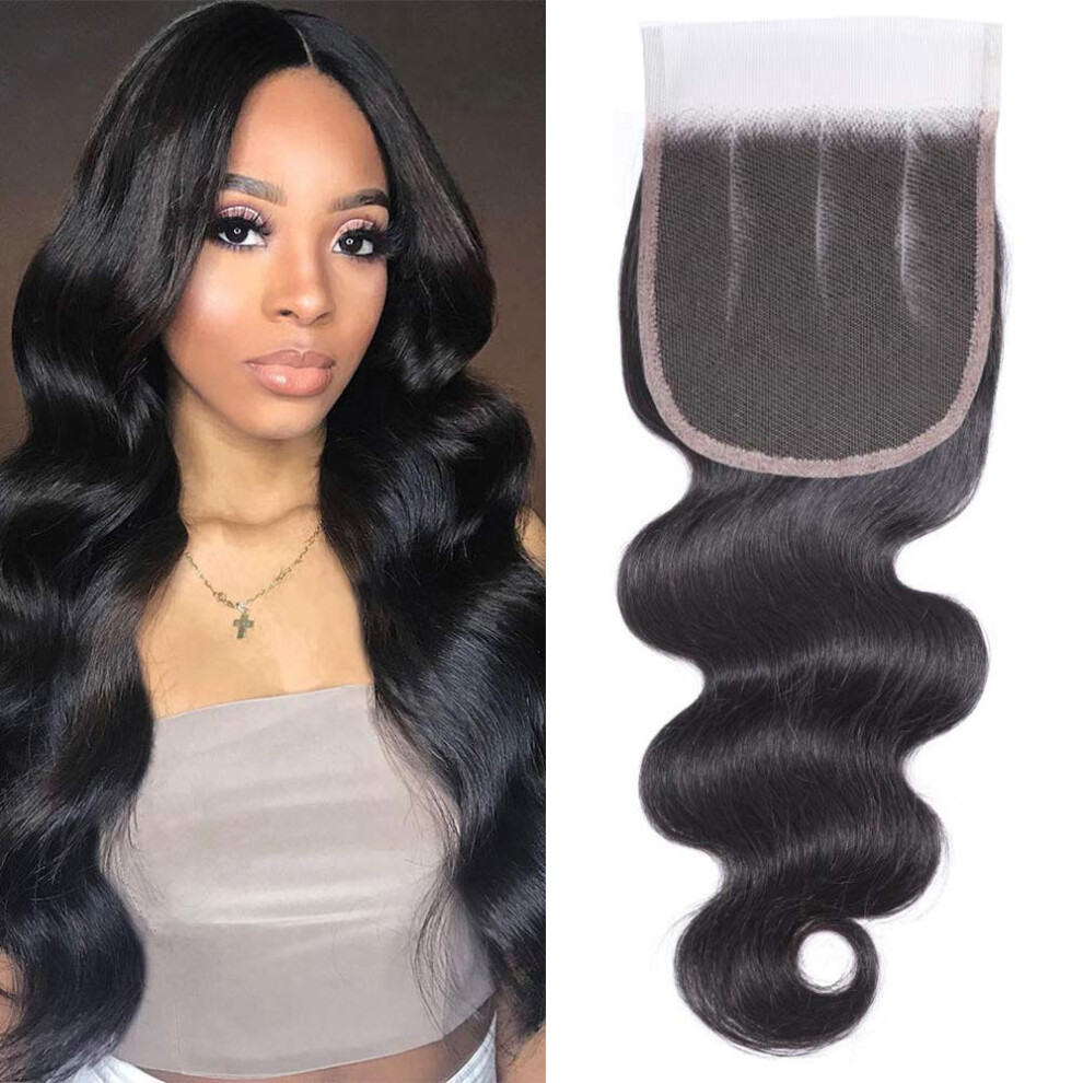 Brazilian Body Wave Lace Closure 4x4 Virgin Human Hair Natural Black Swiss Lace 12 Inch