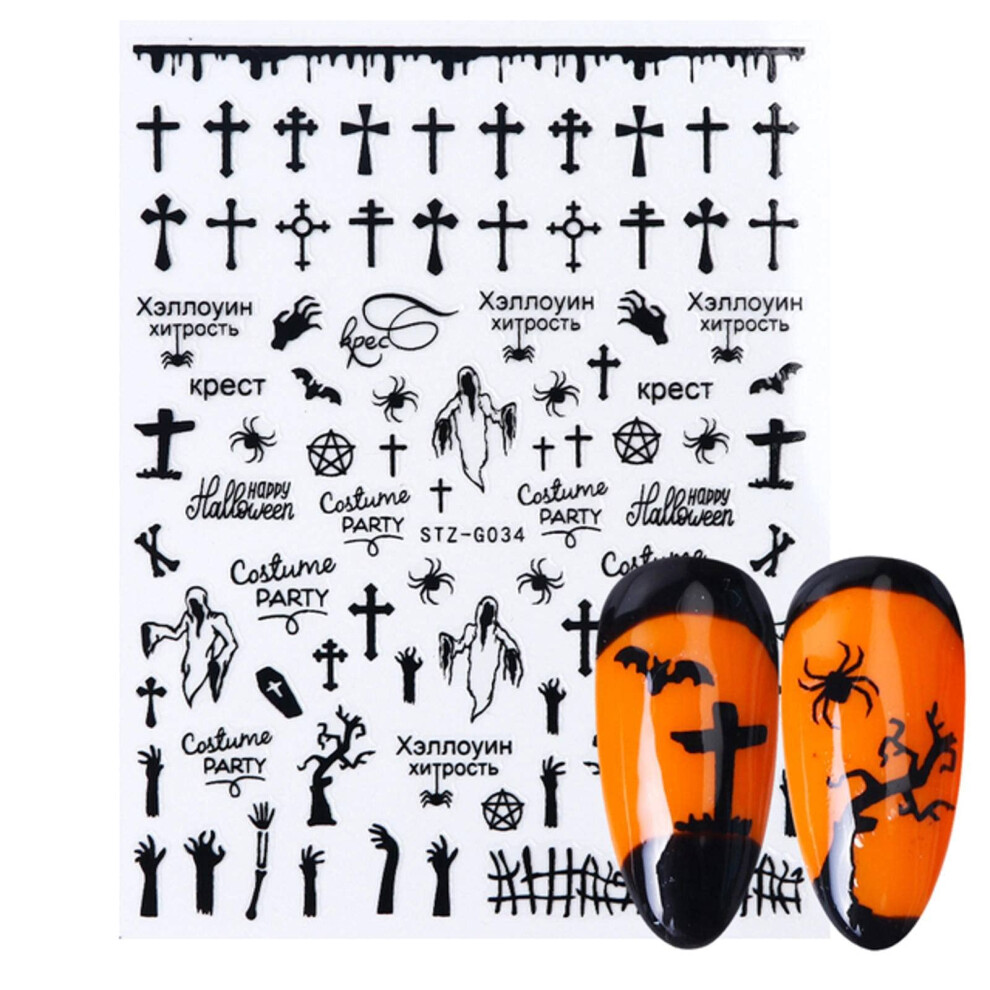 Halloween Nail Stickers Black and Gold 3D SelfAdhesive Spider Pumpkin Ghost Nail Art Decals