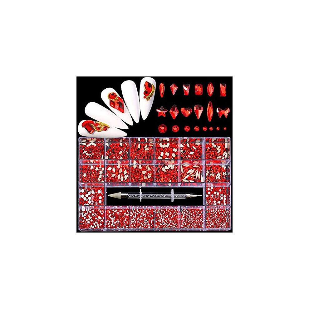 Nail Art Rhinestones AB Glass Multi Shape Crystal Kit with Picker Tool and 21 Grid Storage