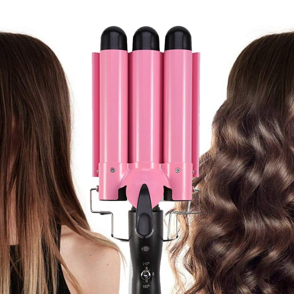 25mm 3 Barrel Hair Waver Curling Iron, Ceramic Fast HeatUp Frizz Styling Tool