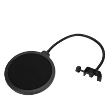 Filtro pop profissional de tela dupla para microfone com redução de ruído aprimorada e presilha de fácil manuseio para transmissão em estúdio.
