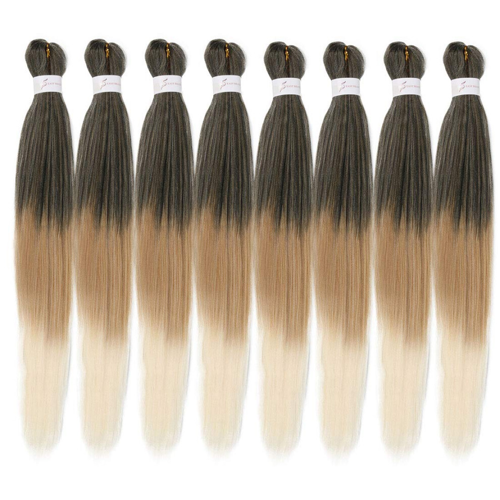 Unisex 26 Inch Prestretched Braiding Hair 3 Tone Ombre Yaki Texture Itch Hot Water Set 8 Packs 1B/27/613