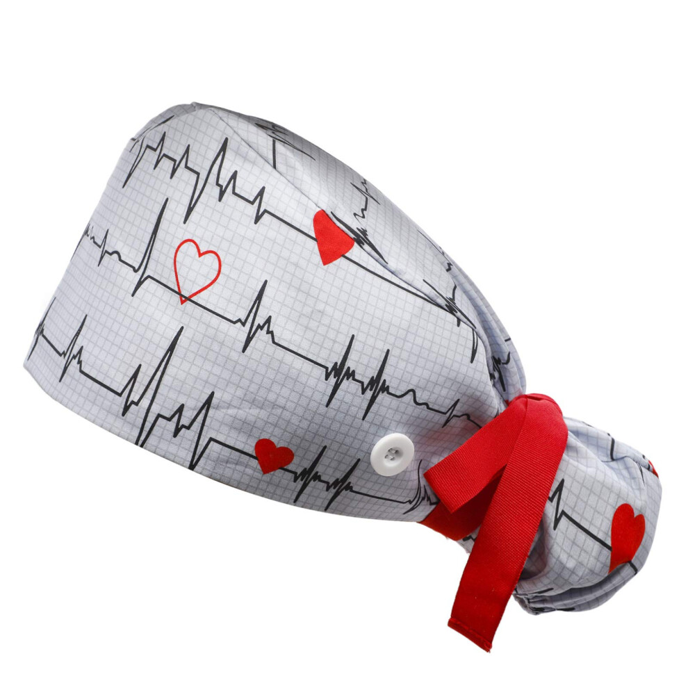 Scrub Cap with Buttons and Ponytail Pouch, Adjustable Surgical Cap with Sweatband for Women Long Hair