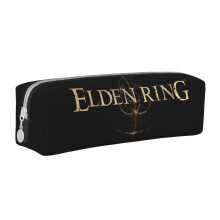 Elden Ring Pen Pouch Compatible with Fountain Pens, Markers, Makeups, Coins - Black Leather Pencil Case, White Gift for Adults