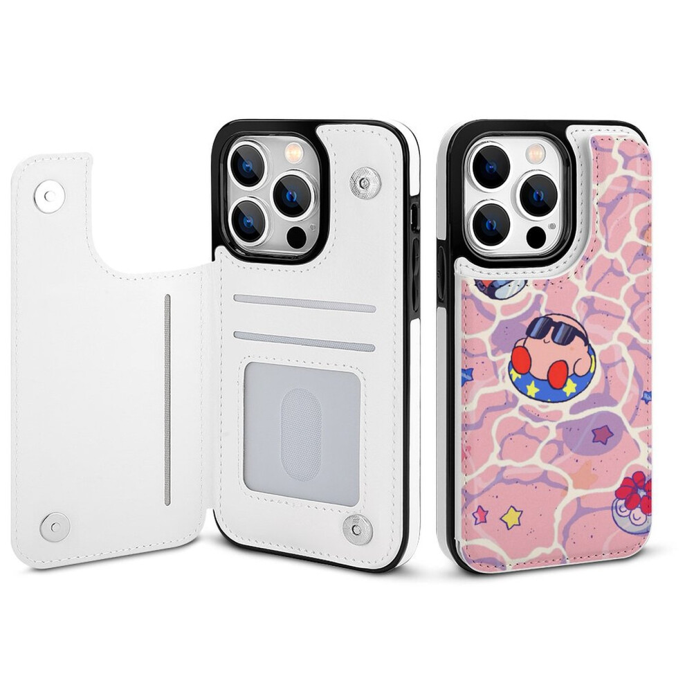 Kirby Compatible Iphone 14 Pro Wallet Case With Card Holder, Pu Leather Flip Folio, Magnetic Clasp & Shockproof Cover For Women 9773935782471