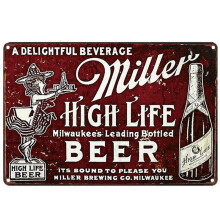 Vintage dizájnú Miller's High Life sörösdobozos fémtáblák, fali dekoráció, vastag bádoglemezből készült nyomat, poszter, faldekoráció