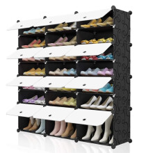 Étagère cubique avec porte, rangement à 7 niveaux et 21 compartiments, étagère de placard en plastique pour jouets et livres, blanc et noir