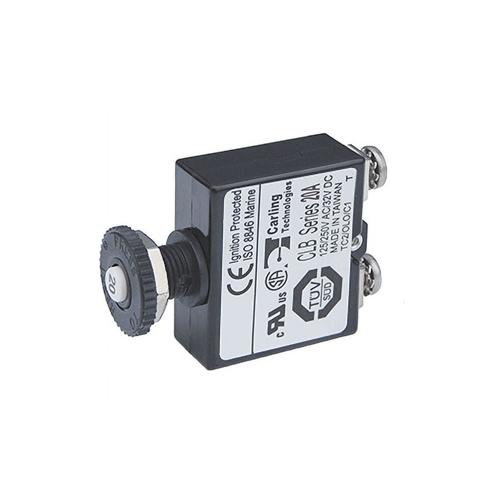 Blue Sea Push Button Reset Only Screw Terminal Circuit Breaker - 20 Amps 9773935986626